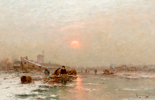 Johann Jungblut - Harbour in Netherland in winter