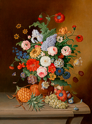 Johann Georg Seitz - Huge still life of flowers