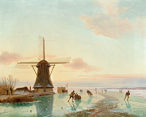 Nicolaas Johannes Roosenboom - Ice skater at evening