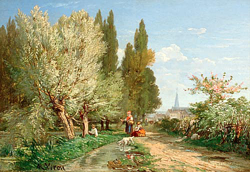 Alexandre René Véron - Idyll at the edge of the village in summer
