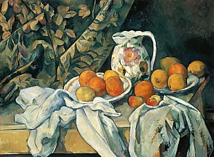 Paul Cézanne - Still life with fruits and curtain