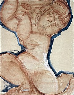 Amadeo Modigliani - Pink Caryatid with a Blue Border