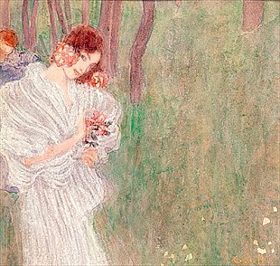 Gustav Klimt - Girl in a White Dress Standing in a Forest