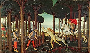 Sandro Botticelli - The Story of Nastagio degli Onesti: Nastagio's Vision of the Ghostly Pursuit in