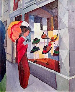 August Macke - Woman with a parasol in front of a hat shop