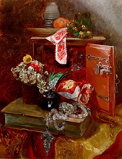 Hugo Charlemont - Still life with flowers and treasures