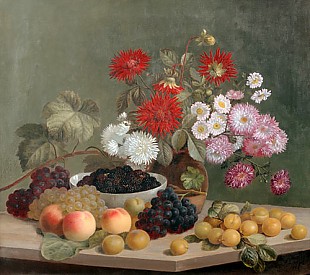 E.C. Ulnitz - Large still life with autumn flowers and fruits