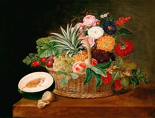 Johan Laurentz Jensen - Basket with flowers and fruits