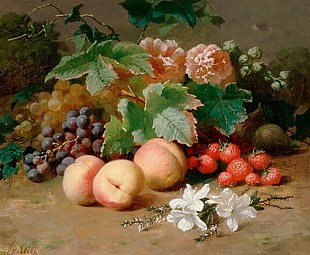 Henri Robbe - Still life with flowers and fruits