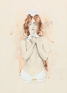 Ludek Marold - Female Nude with lily flower