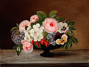 Johan Laurentz Jensen - Still life of flowers in a blue-violett cup vase