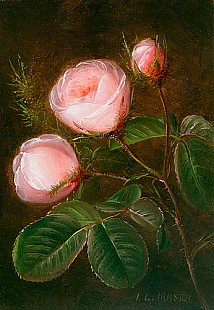 Johan Laurentz Jensen - Branch with blossom out red roses