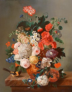 Alexandre van Antro - Still life with flowers, birds and insects
