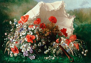 Claude Louis-Marie Revol - Still life with wise flowers under an umbrella
