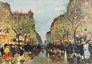 Antal Berkes - Rainy evening at the Boulevard