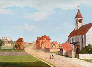 süddeutsch. Maler - View of Freising as a pictures clock