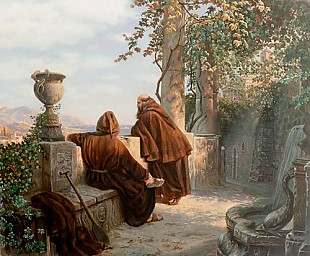 Adelheid Hoffmeister - Franciscan monks looking at the sea bay of Palermo
