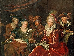 Franz Xaver Verbeek - Society playing music - pair of 2 pieces