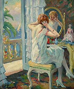 Edward Cucuel - Lady at morning toilette