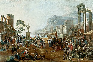 Antoni Goubau - Market at an italian harbour