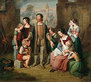 Felix Schadow - Family scene in monastery yard