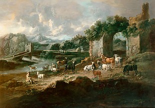 Philipp Peter Roos - Grazing animals and shepherd