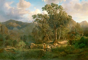 Maler d. deutsch. Romantik - Mountain valley with monks at the cloister forest