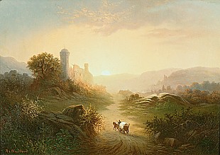 R. Heidland - Carriage ride at an evening mountain valley