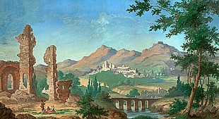 Anonymer Landschaftsmaler - Alps landscape with ruins