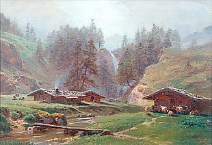 Paul (Gottlieb Daniel Paul) Weber - summer morning at a farm in lawn valley