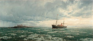 Georg Schmitz - Arising freight steamer in ice gear.  Subject at the under-Elbe