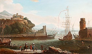 anonymer Maler - Southern coasts harbor with numerous merchand-ships