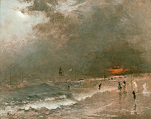 Alfred Stevens - Storm at the beach of Scheweningen