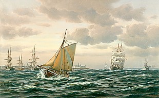 Johan Neumann - Tree master and fishing boats at the coast near Copenhagen