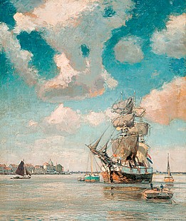 Heinrich Hermanns - Three-master in a dutch port