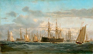Pierre-Emile Crisenoy - French warships and sailboats in the harbor of Cherbourg