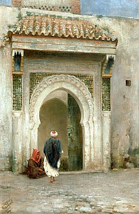 Felix Possart - Two oriental men in front of the gate of a palace in Tanger