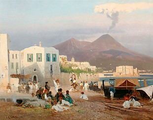 Franz Richard Unterberger - Beach scene in an artitstharbour near Neapel