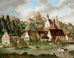 Franz Schmidt - Woody river valley with view of the city