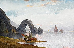 Karl Kaufmann - Fishermen at the beach of Capri in the evening