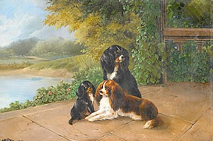 August Knip - Three spaniels