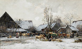 Karl Stuhlmüller - Wintry cattlemarket in Bavaria