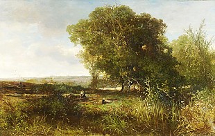 Johannes Warnadus Bilders - Forest landscape with woodcutter and wood gatherers