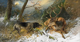 Julius Scheuerer - Red deer in the moonlight