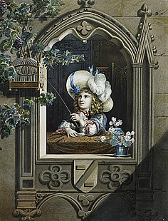 Michael Stableaux - Girl with birdcage at window