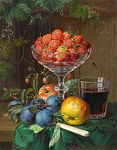 Amalie Kärcher - Flower stillife with strawberries
