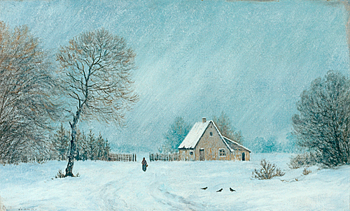O.T. Monogrammist - Peasnat woman at a snowy way to farmstead
