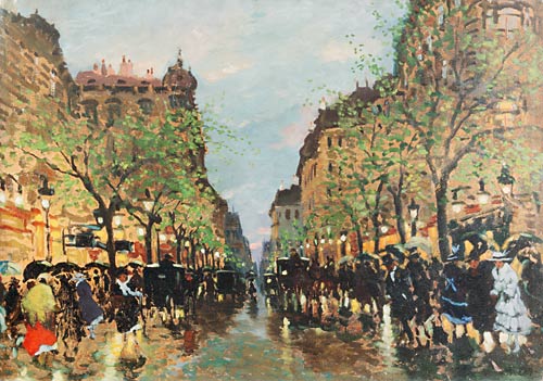 Antal Berkes - Rainy evening at the Boulevard
