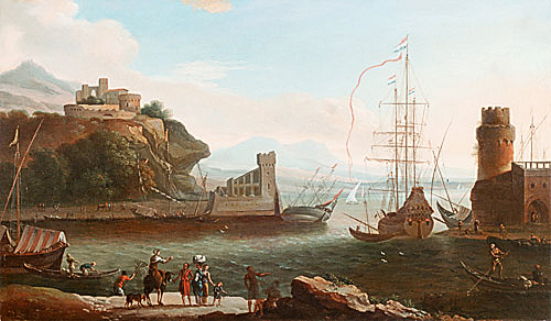 anonymer Maler - Southern coasts harbor with numerous merchand-ships