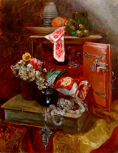 Hugo Charlemont - Still life with flowers and treasures